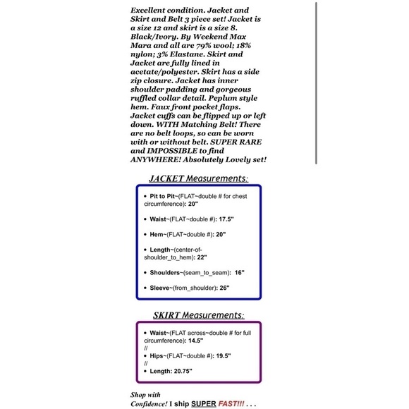 Weekend Max Mara Sz 12 8 Wool Houndstooth Peplum Belted Jacket Skirt Suit Set - Picture 2 of 13